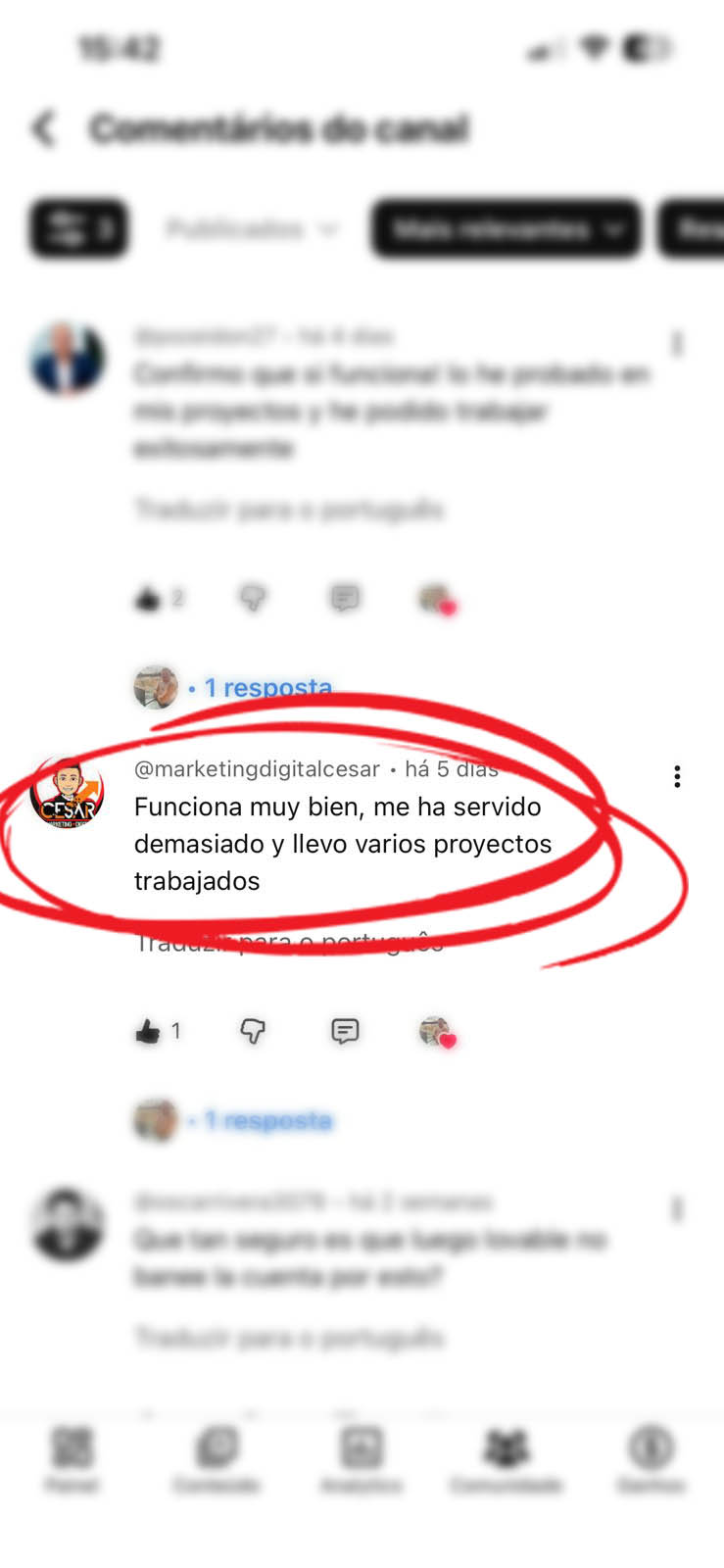 Depoimento de usuário