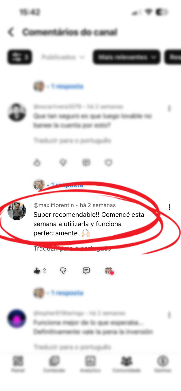Depoimento de usuário