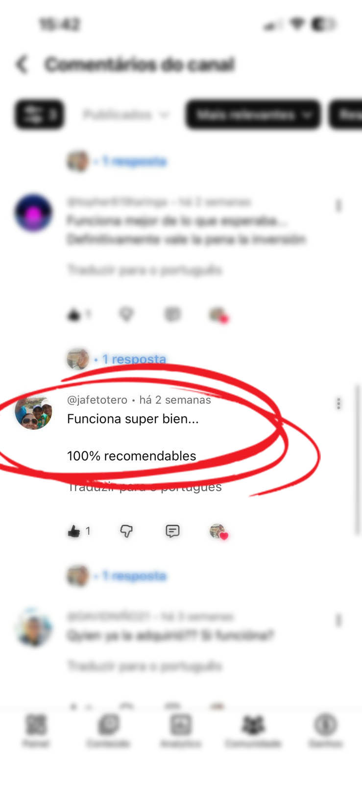 Depoimento de usuário